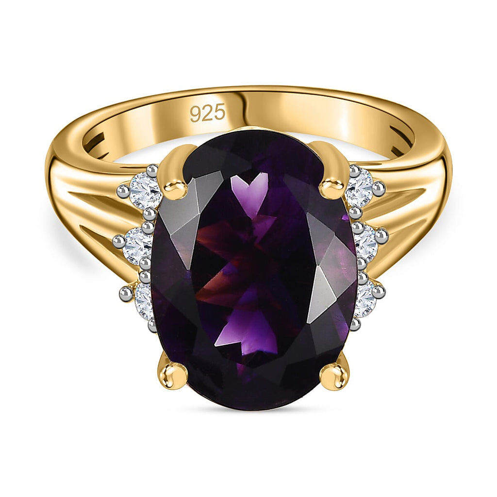 Moroccan Amethyst & Natural Zircon Ring in 18K Yellow Gold Vermeil Plated Sterling Silver 5.90 Ct.