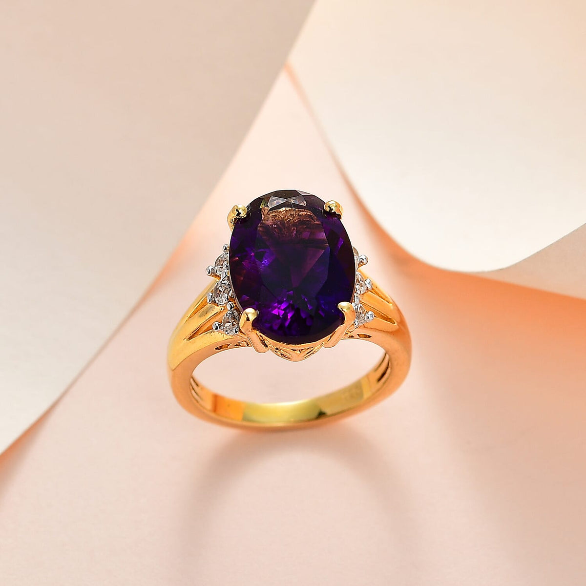 Moroccan Amethyst , White Zircon Ring in 18K Vermeil Yellow Gold Plated Sterling Silver 7692955 1