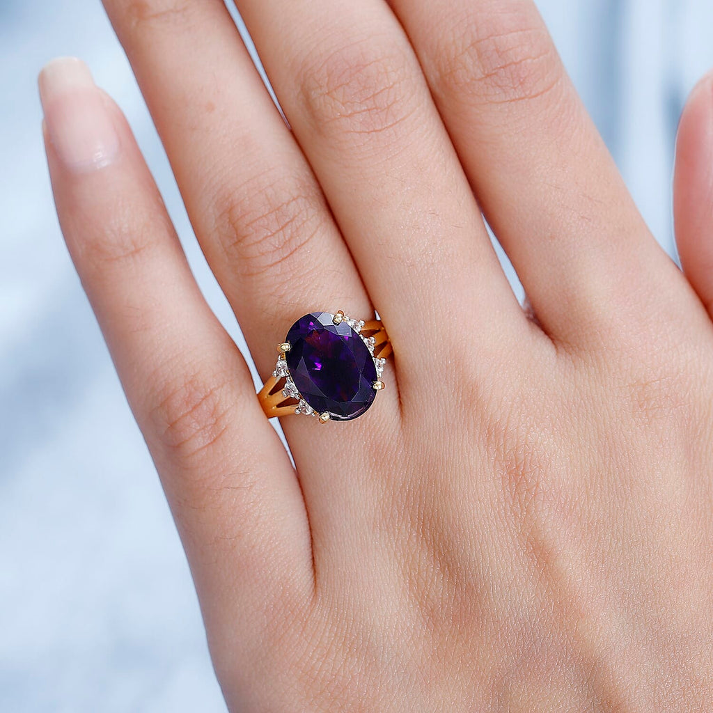 Moroccan Amethyst & Natural Zircon Ring in 18K Yellow Gold Vermeil Plated Sterling Silver 5.90 Ct.