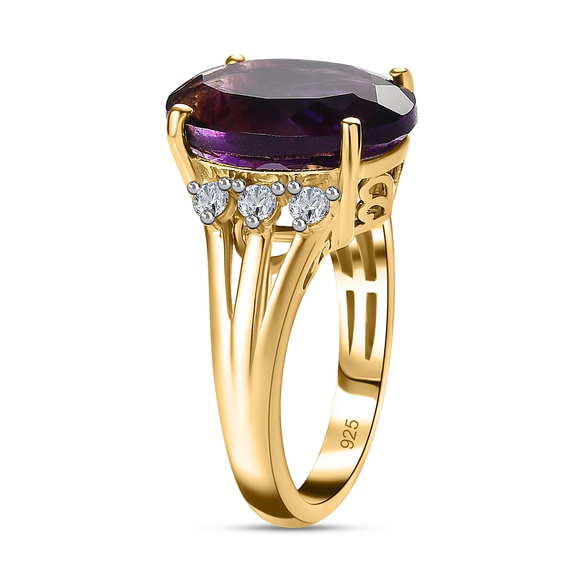 Moroccan Amethyst , White Zircon Ring in 18K Vermeil Yellow Gold Plated Sterling Silver 7692955 3