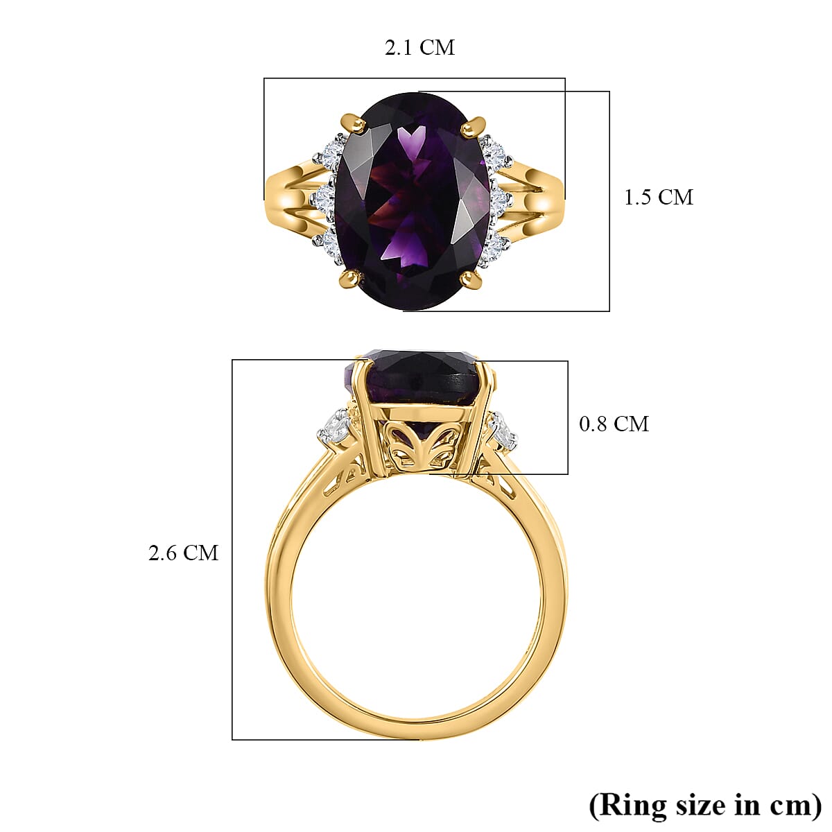 Moroccan Amethyst , White Zircon Ring in 18K Vermeil Yellow Gold Plated Sterling Silver 7692955 5