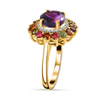 Moroccan Amethyst, Natural Zircon & Multi-Tourmaline Floral Ring in 18K Yellow Gold Vermeil Plated Sterling Silver 4.18 Ct.