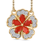 Salamanca Fire Opal & Natural Zircon Floral Necklace (Size - 20) in 18K Gold Vermeil Sterling Silver 1.20 Ct.