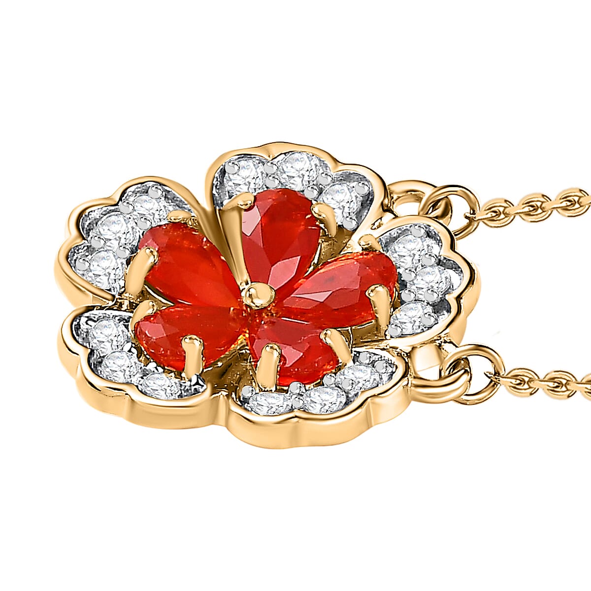 Salamanca Fire Opal &amp; Natural Zircon Floral Necklace (Size - 20) in 18K Gold Vermeil Sterling Silver 1.20 Ct. 7696195 3
