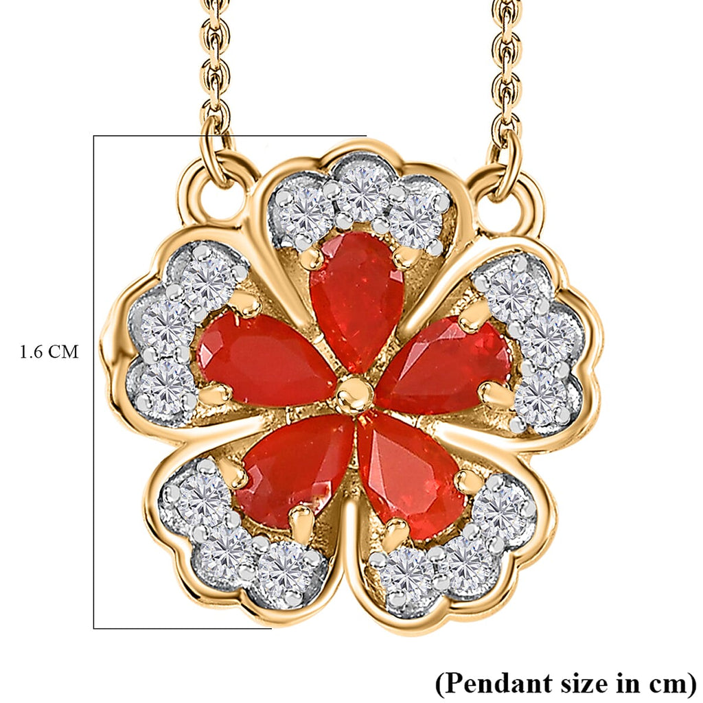 Salamanca Fire Opal & Natural Zircon Floral Necklace (Size - 20) in 18K Gold Vermeil Sterling Silver 1.20 Ct.