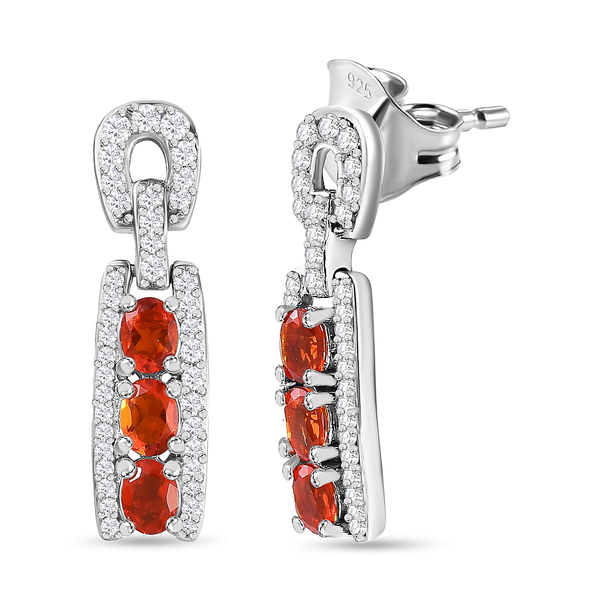 Salamanca Fire Opal &amp; Natural Zircon Snaffle Earrings in Platinum Overlay Sterling Silver 1.40 Ct 7696205 0