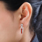 Salamanca Fire Opal & Natural Zircon Snaffle Earrings in Platinum Overlay Sterling Silver 1.40 Ct