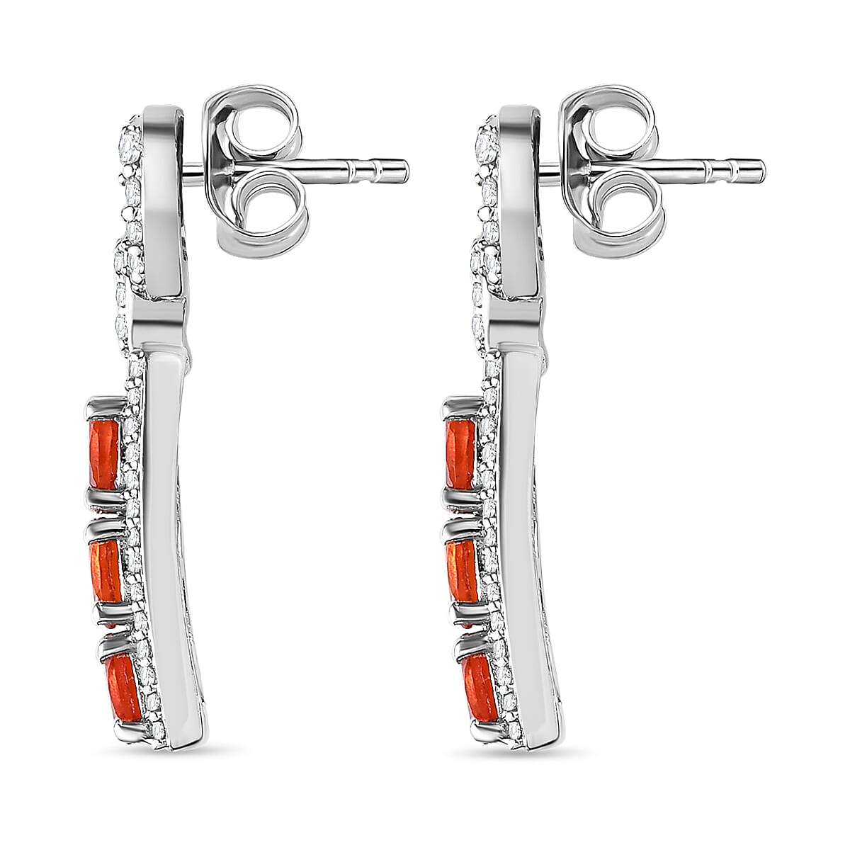 Salamanca Fire Opal &amp; Natural Zircon Snaffle Earrings in Platinum Overlay Sterling Silver 1.40 Ct 7696205 3