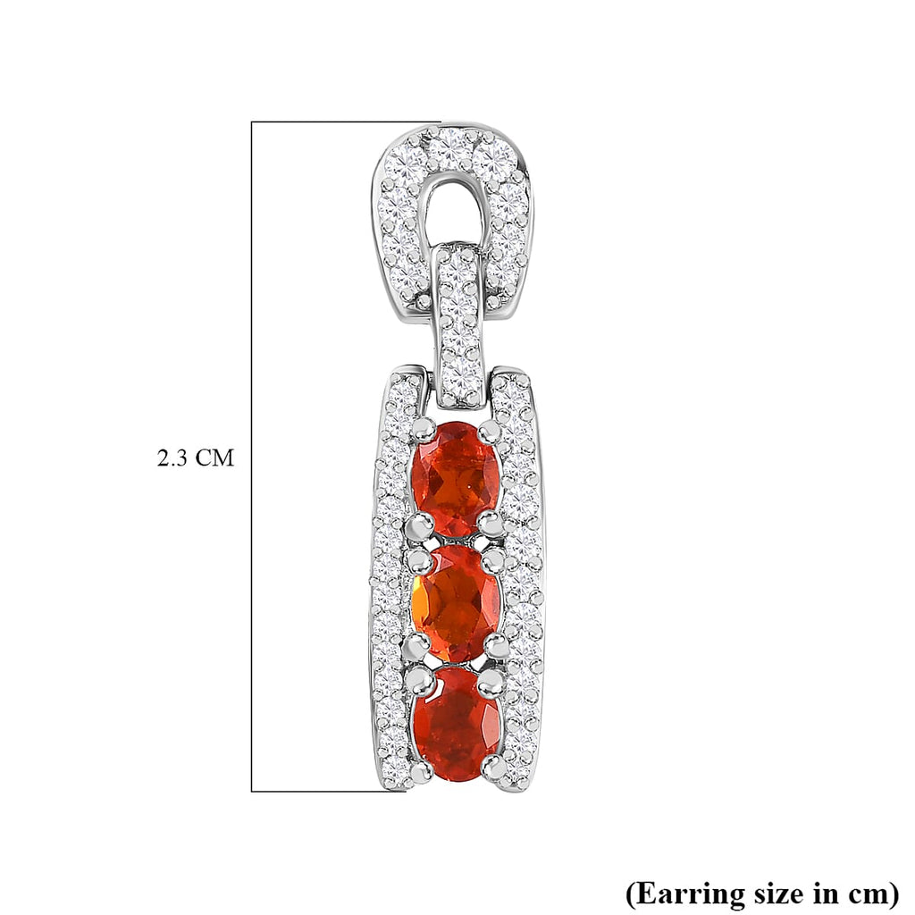 Salamanca Fire Opal & Natural Zircon Snaffle Earrings in Platinum Overlay Sterling Silver 1.40 Ct