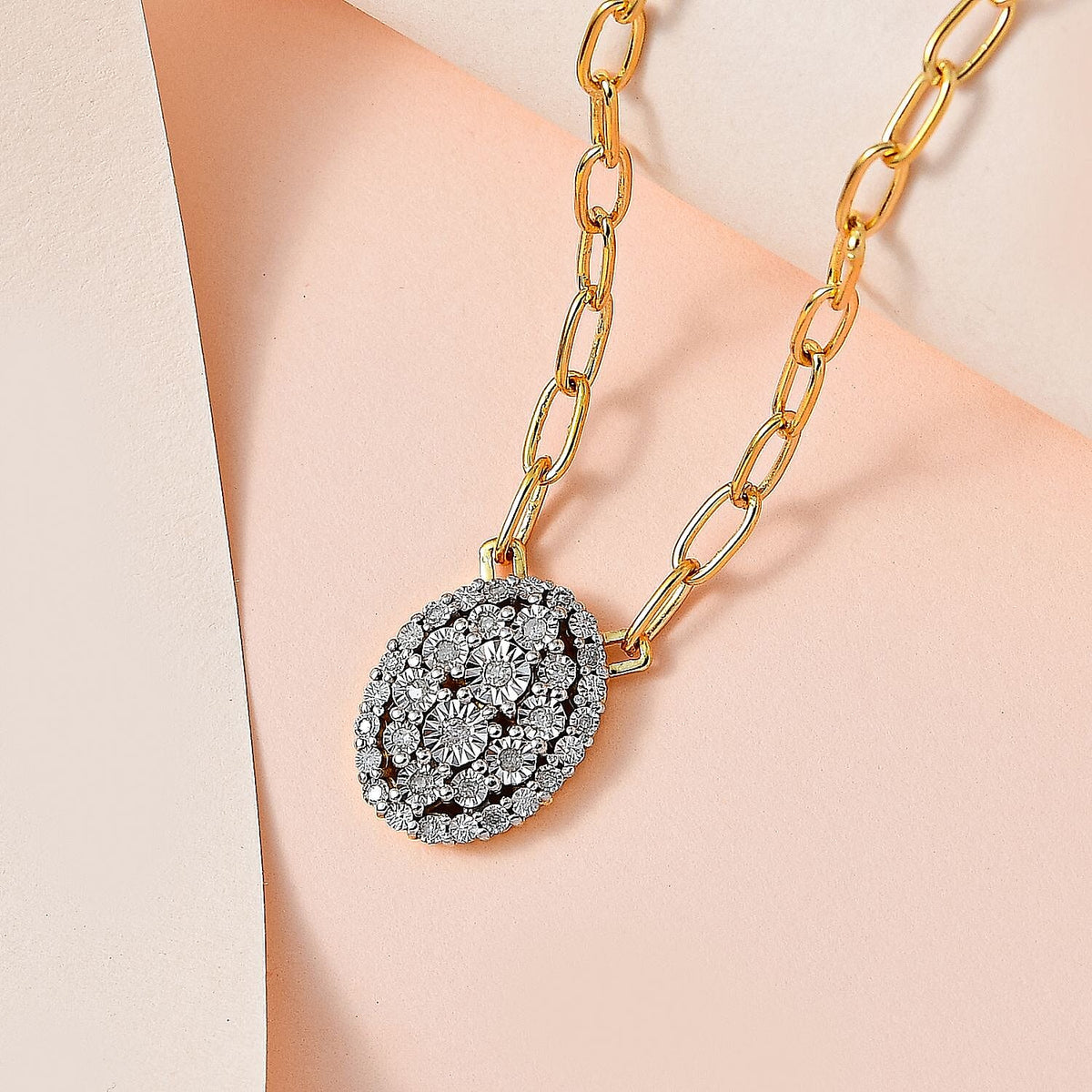 Close Out Deal- Paper Clip Diamond Necklace (Size 20 inch) in 18K Yellow Gold Vermeil Plated Sterling Silver 7696210 2
