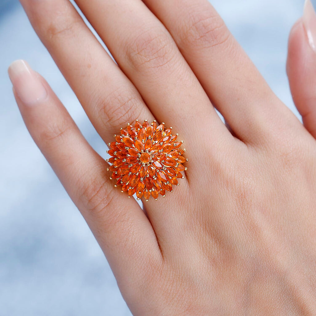 Salamanca Fire Opal Ring in 18K Yellow Gold Vermeil Plated Sterling Silver 3.93 Ct.