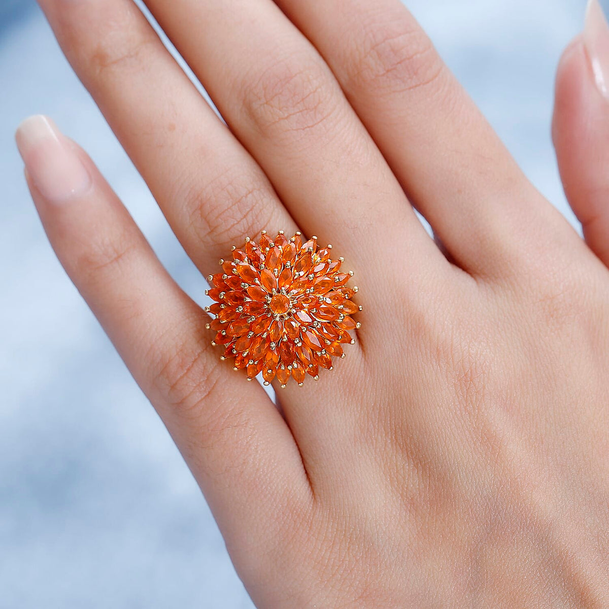 Salamanca Fire Opal Cluster Ring in 18K Vermeil Yellow Gold Plated Sterling Silver 3.92 Ct. 7696261 2