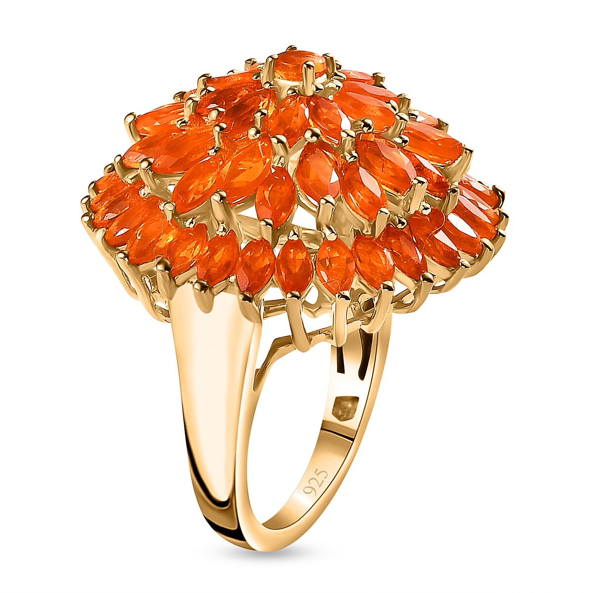 Salamanca Fire Opal Cluster Ring in 18K Vermeil Yellow Gold Plated Sterling Silver 3.92 Ct. 7696261 3
