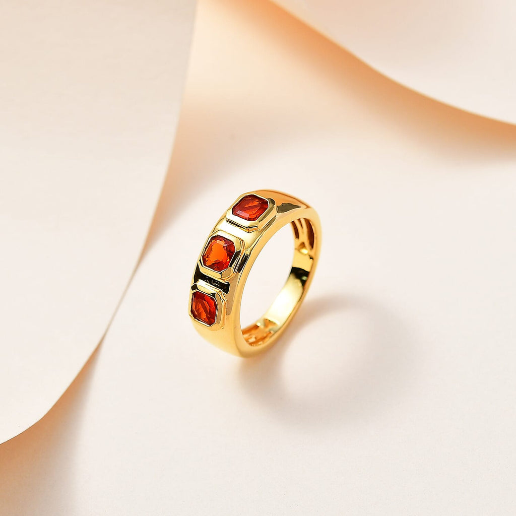 Salamanca Fire Opal Asscher Cut Band Ring in 18K Gold Vermeil Sterling Silver