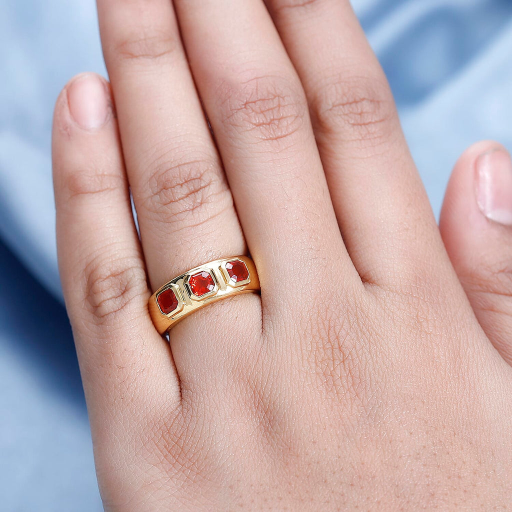 Salamanca Fire Opal Asscher Cut Band Ring in 18K Gold Vermeil Sterling Silver