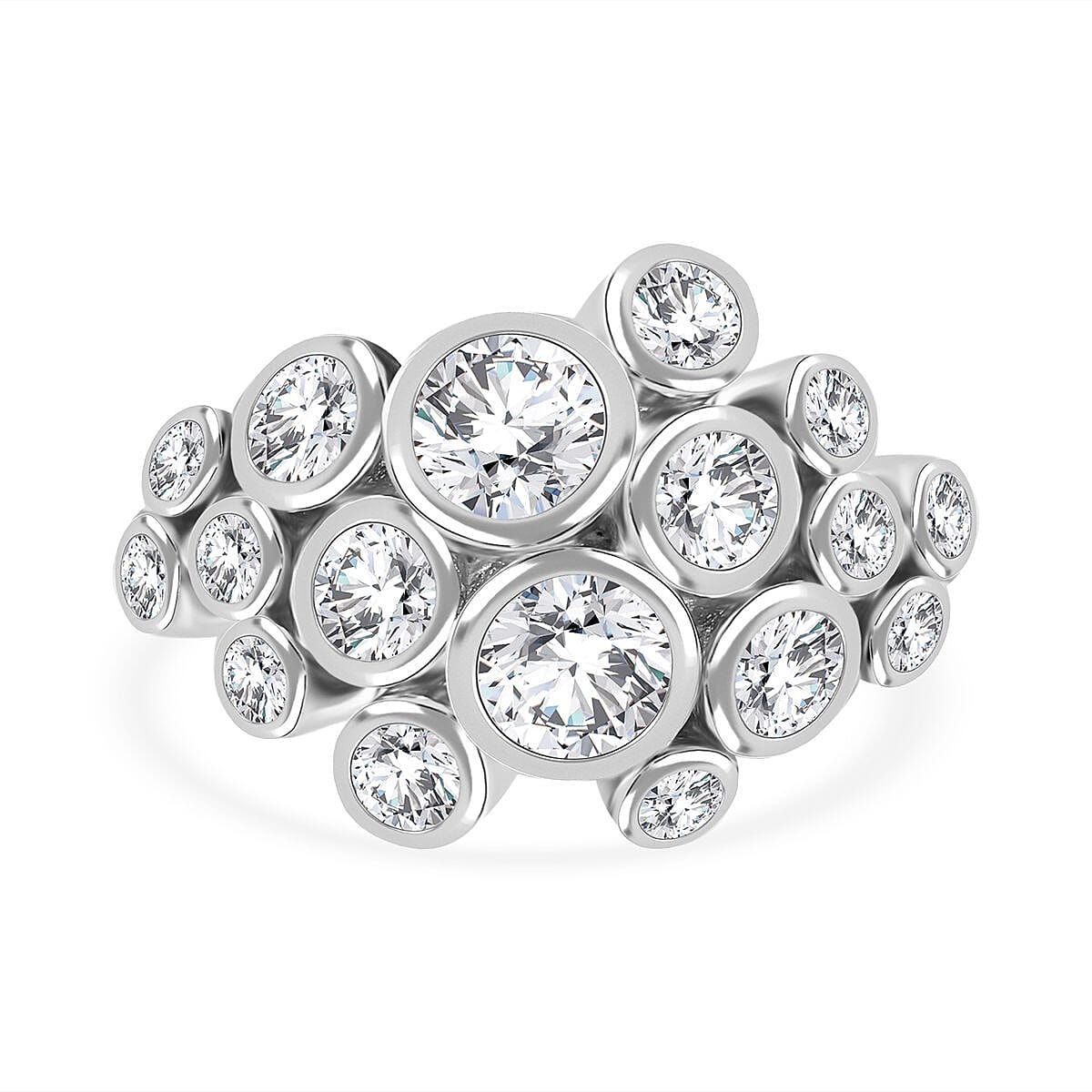 Designer Inspired Cubic Zirconia Bubble Ring in Rhodium Overlay Sterling Silver 7697866 0