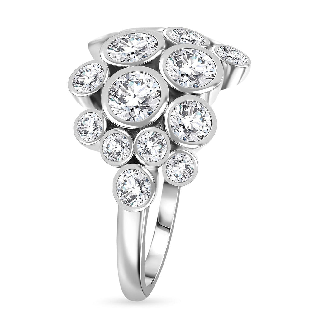 Designer Inspired Cubic Zirconia Bubble Ring in Rhodium Overlay Sterling Silver