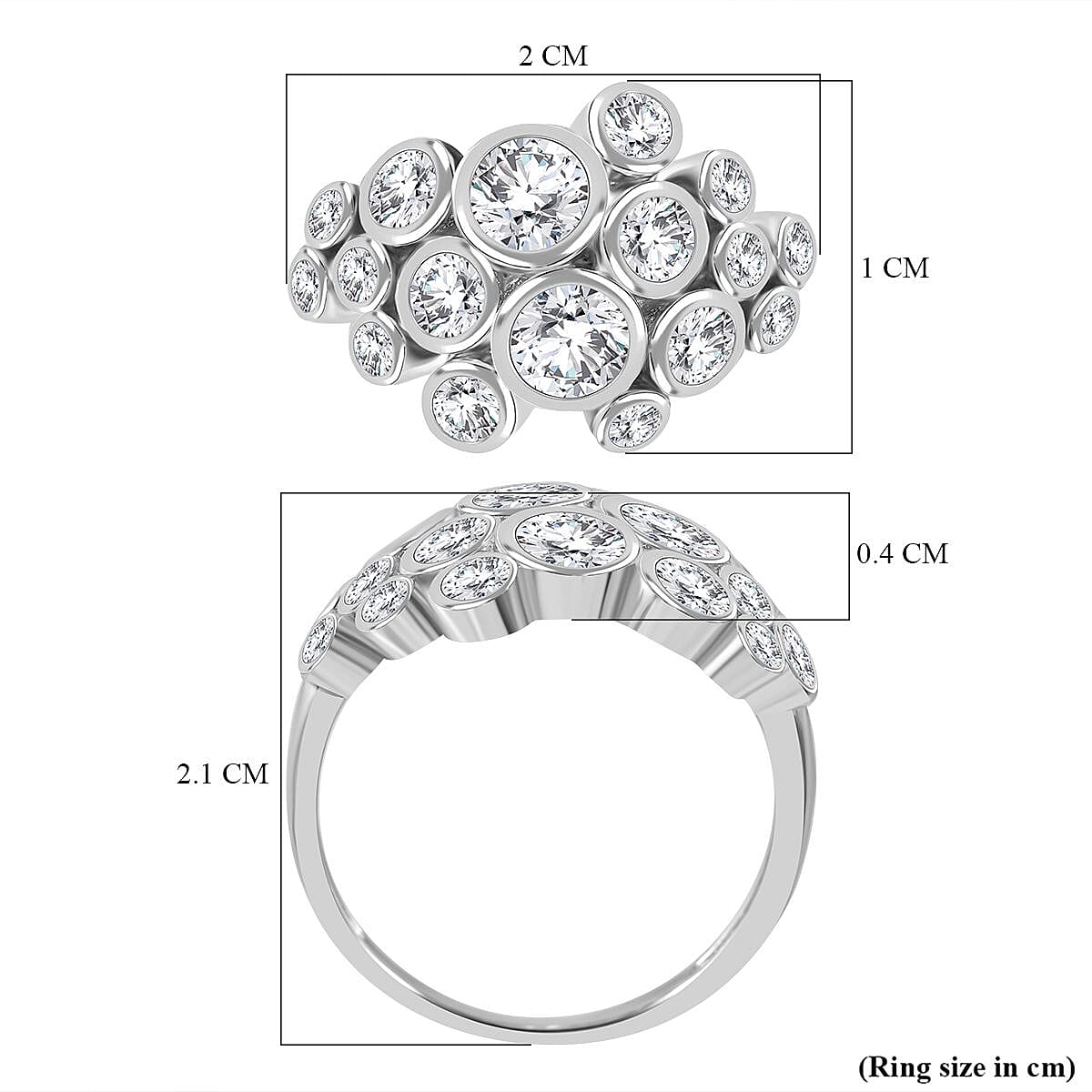 Designer Inspired Cubic Zirconia Bubble Ring in Rhodium Overlay Sterling Silver 7697866 6