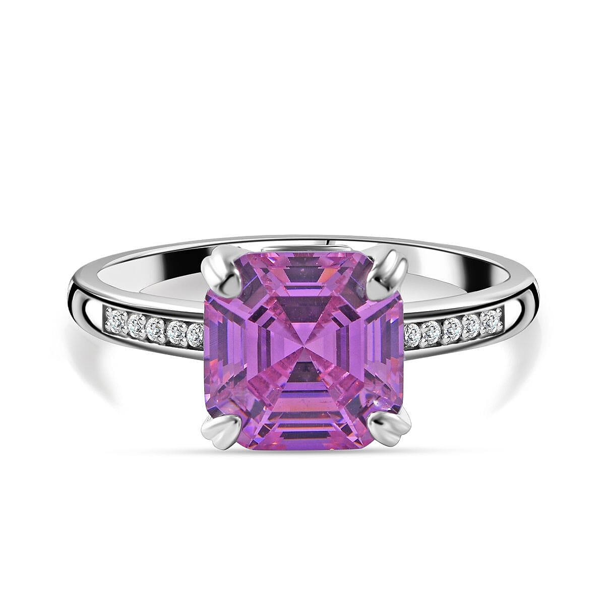 NY Close Out - Pink &amp; White Cubic Zirconia Ring in Rhodium Overlay Sterling Silver 7697879 0