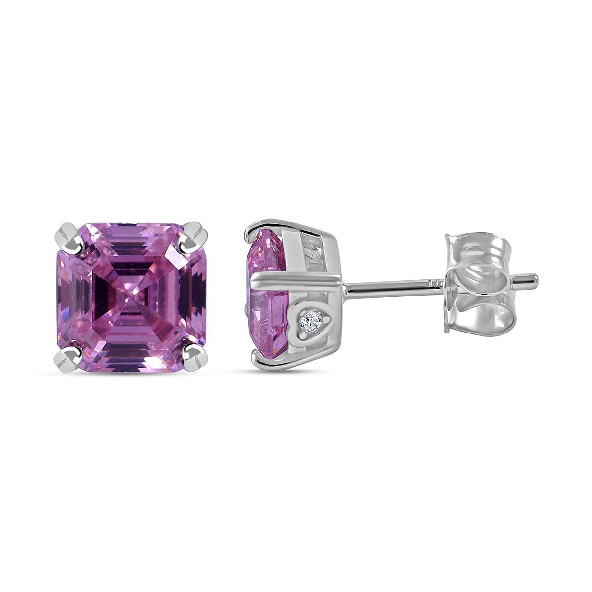 NY Close Out - Pink &amp; White Cubic Zirconia Stud Earrings in Rhodium Overlay Sterling Silver 3.62 Ct. 7697891 0