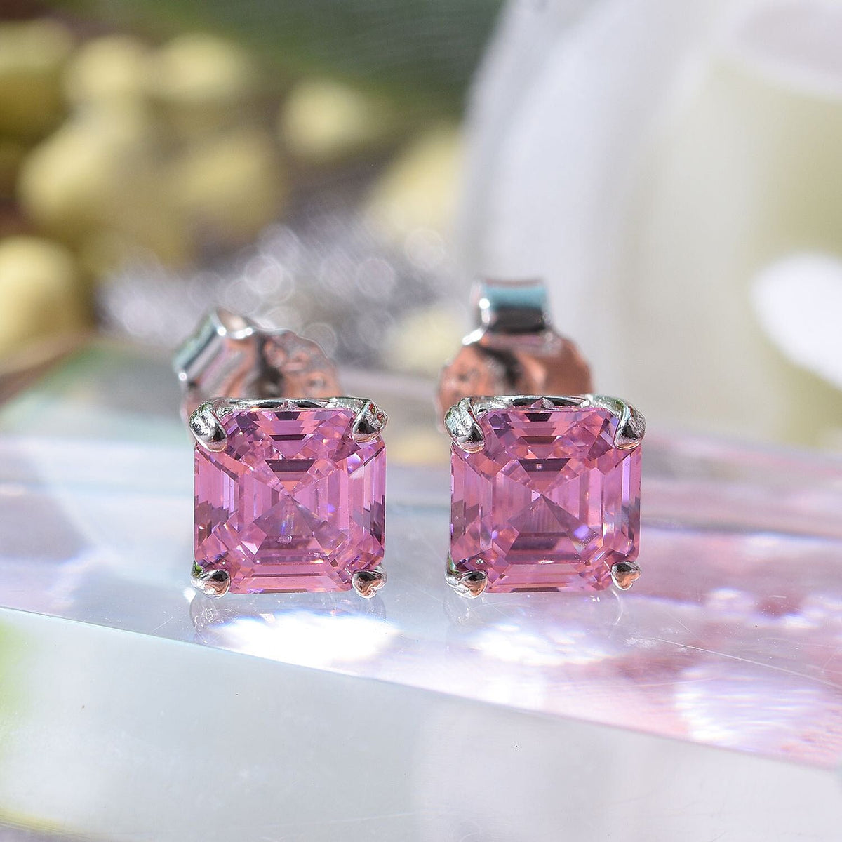 NY Close Out - Pink &amp; White Cubic Zirconia Stud Earrings in Rhodium Overlay Sterling Silver 3.62 Ct. 7697891 2