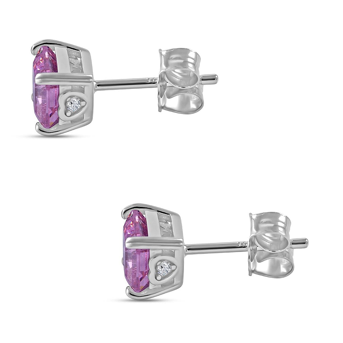 NY Close Out - Pink &amp; White Cubic Zirconia Stud Earrings in Rhodium Overlay Sterling Silver 3.62 Ct. 7697891 4
