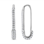 Cubic Zirconia Pin Hoop Earrings in Rhodium Overlay Sterling Silver