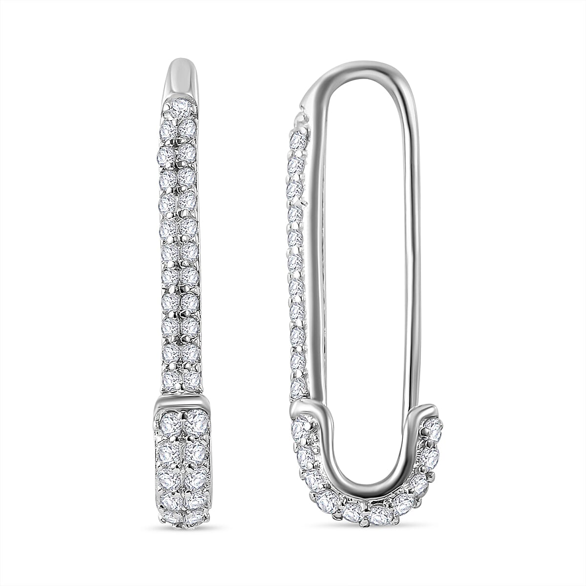 Cubic Zirconia Pin Hoop Earrings in Rhodium Overlay Sterling Silver 7697901 0