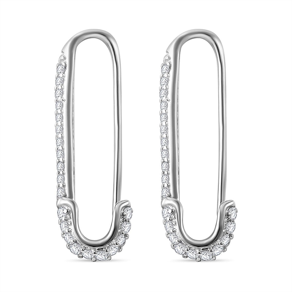 Cubic Zirconia Pin Hoop Earrings in Rhodium Overlay Sterling Silver 7697901 4