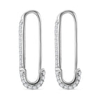 Cubic Zirconia Pin Hoop Earrings in Rhodium Overlay Sterling Silver