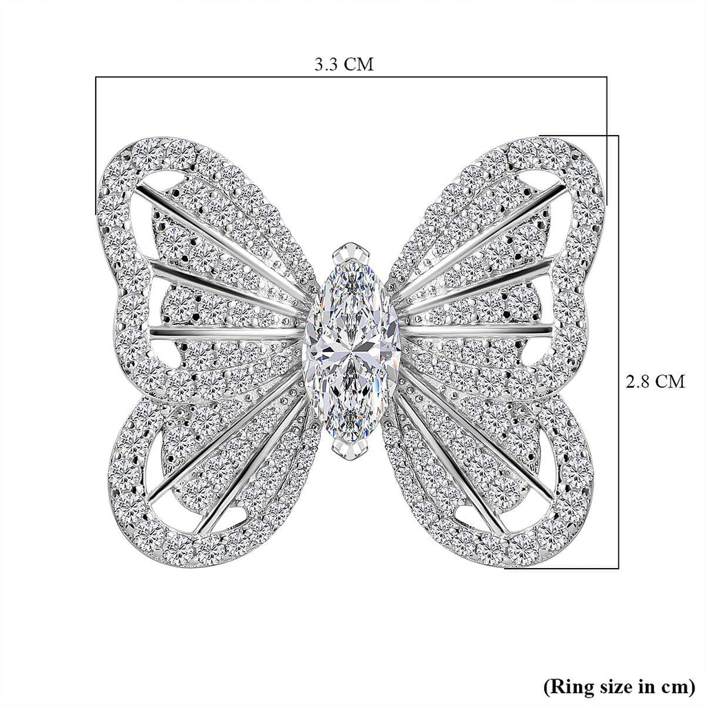 Designer Inspired - Cubic Zirconia Butterfly Ring in Rhodium Overlay Sterling Silver, Silver Wt. 6.00 Gms