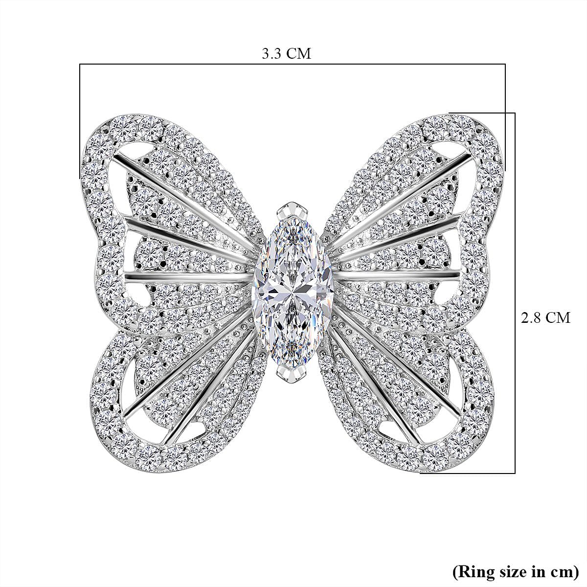 Designer Inspired - Cubic Zirconia Butterfly Ring in Rhodium Overlay Sterling Silver, Silver Wt. 6.00 Gms 7698007 6