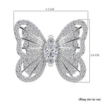 Designer Inspired - Cubic Zirconia Butterfly Ring in Rhodium Overlay Sterling Silver, Silver Wt. 6.00 Gms