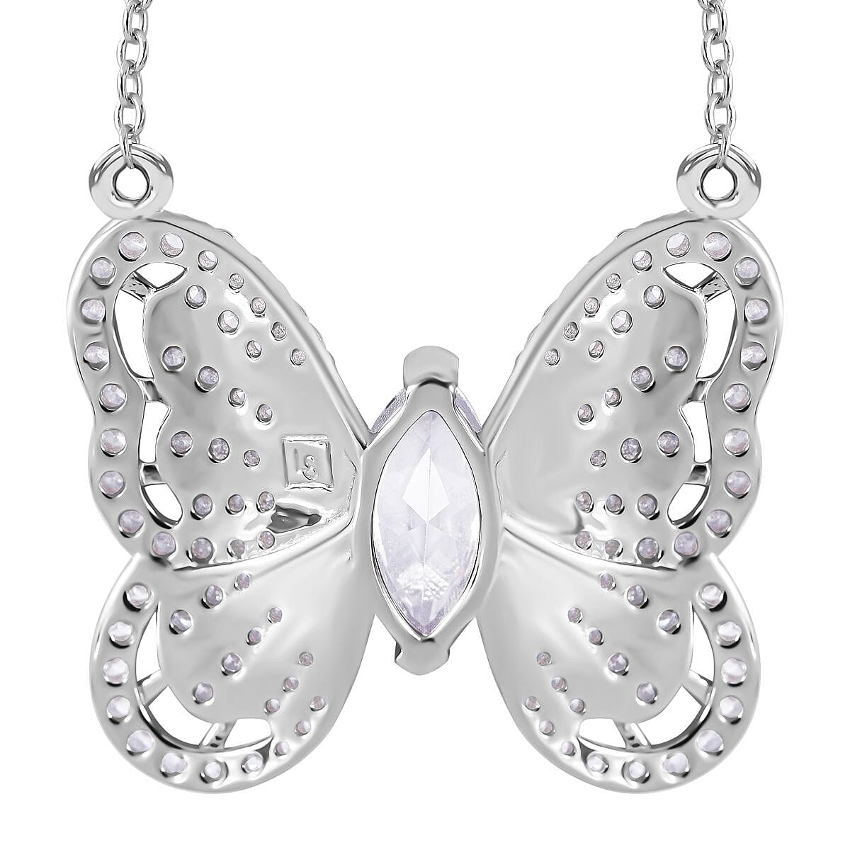 Designer Inspired - Cubic Zirconia Butterfly Necklace (Size - 20) in Rhodium Overlay Sterling Silver 7698016 4