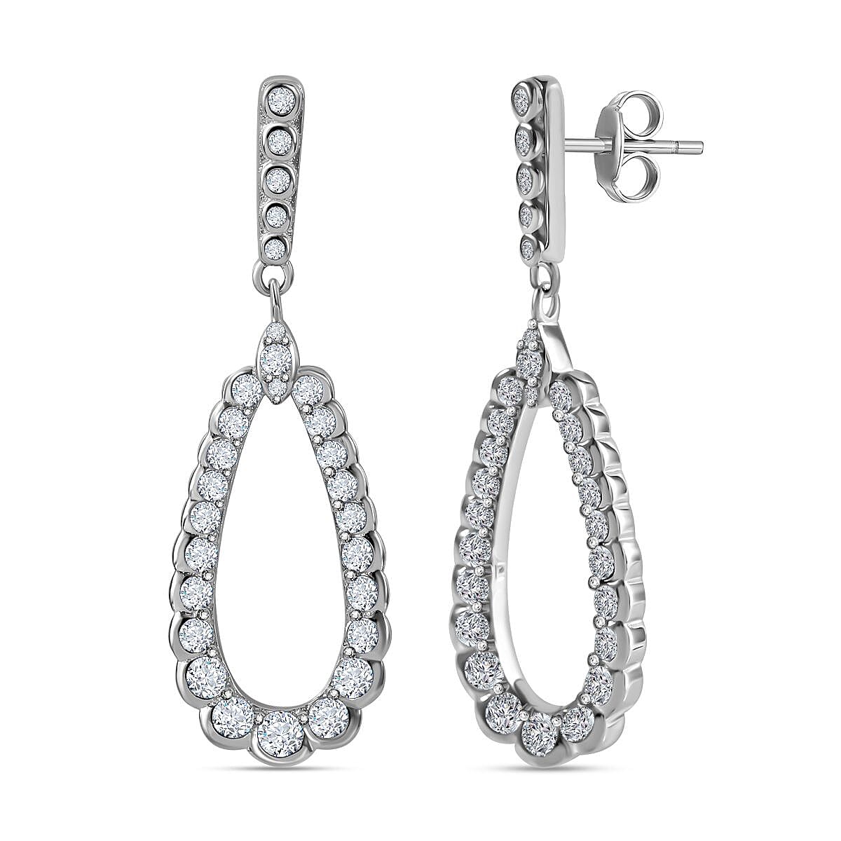 Cubic Zirconia Dangle Earrings in Rhodium Overlay Sterling Silver, Silver Wt. 5.00 Gms 7698146 0
