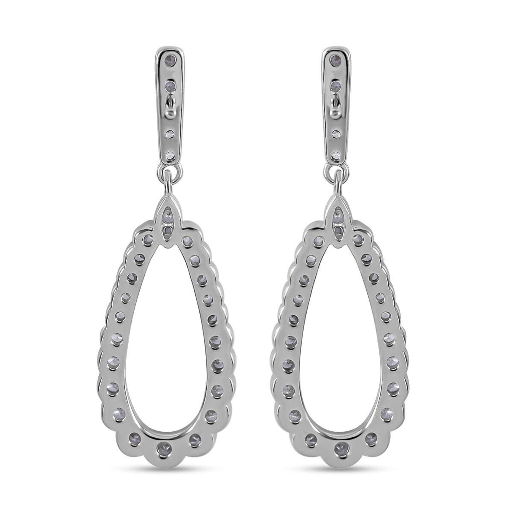 Cubic Zirconia Dangle Earrings in Rhodium Overlay Sterling Silver, Silver Wt. 5.00 Gms
