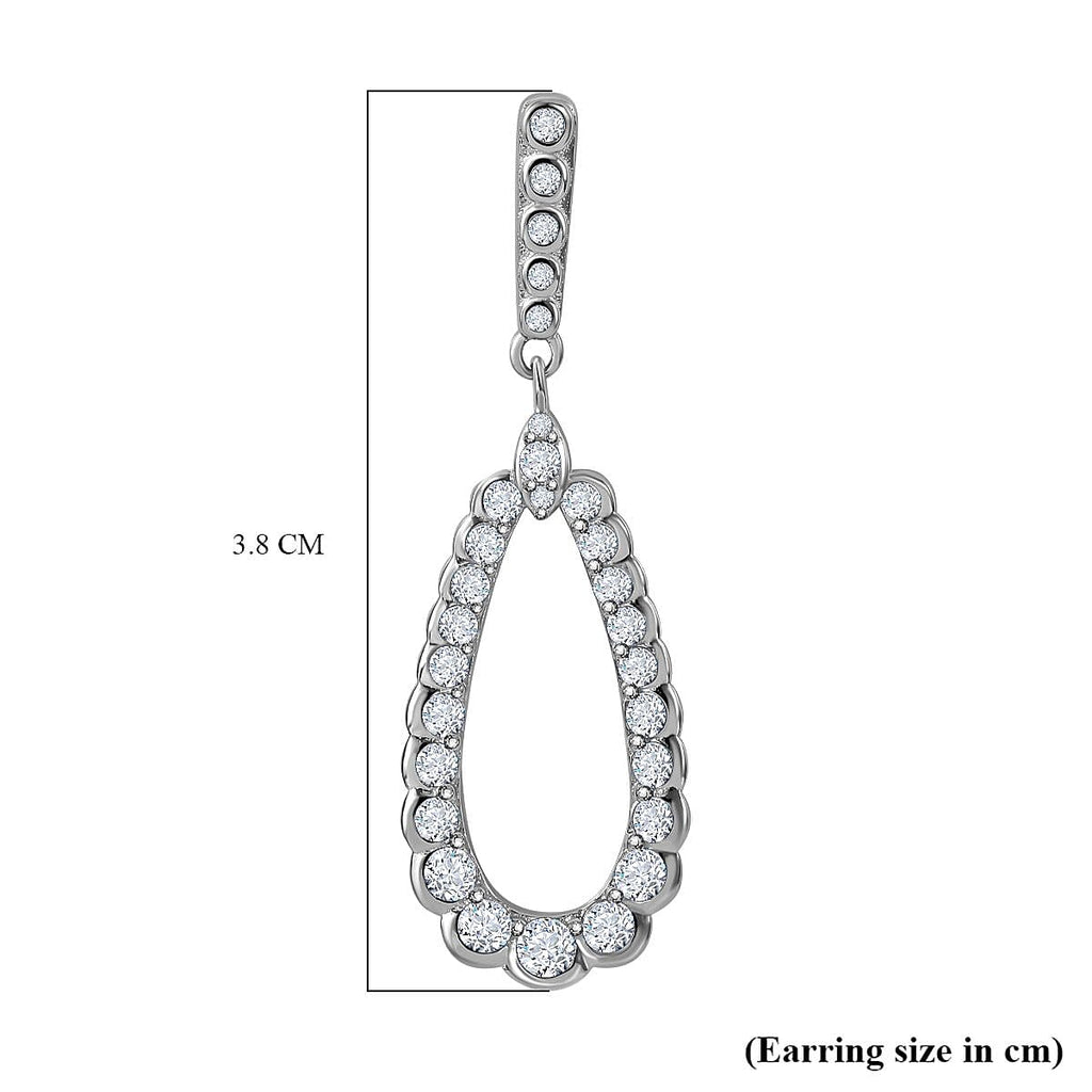 Cubic Zirconia Dangle Earrings in Rhodium Overlay Sterling Silver, Silver Wt. 5.00 Gms