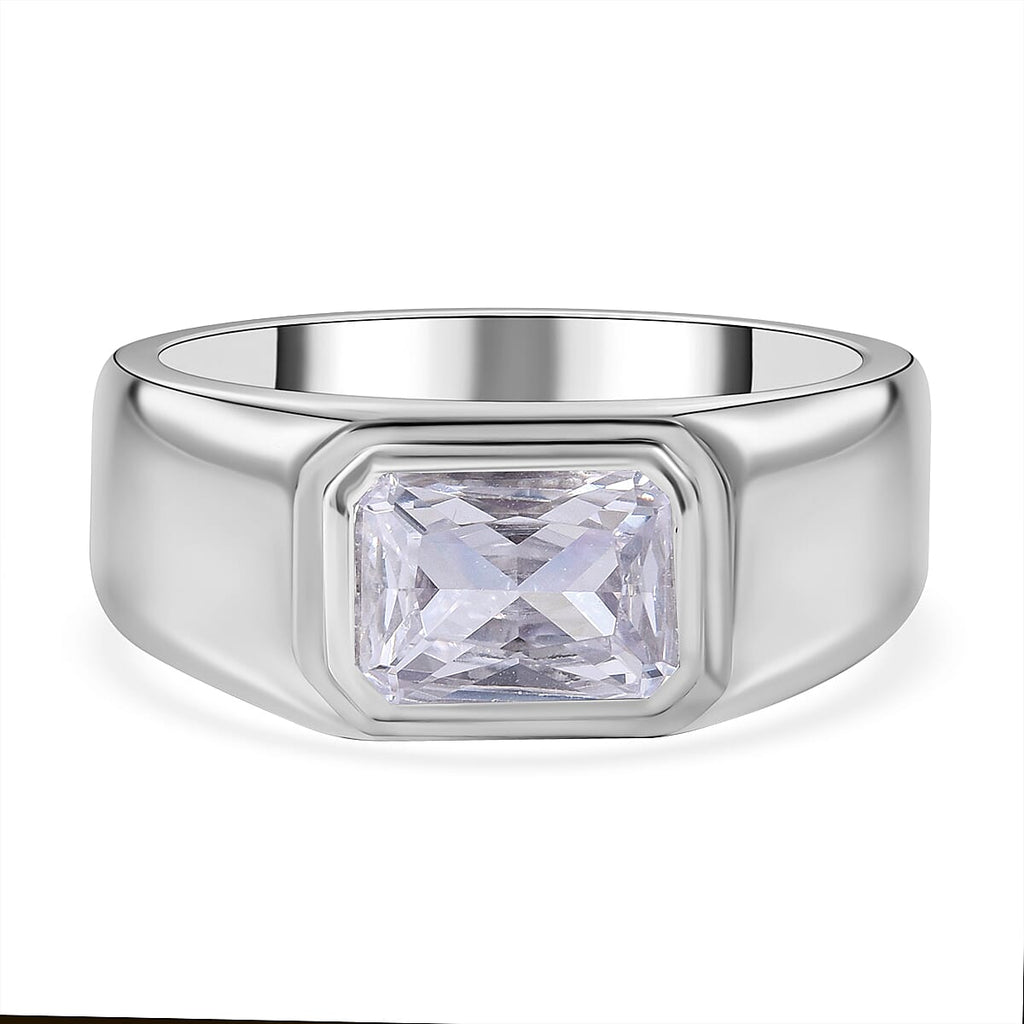 NY Closeout - Cubic Zirconia Solitaire Ring in Rhodium Overlay Sterling Silver, Silver Wt. 5.30 Gms