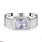 NY Closeout - Cubic Zirconia Solitaire Ring in Rhodium Overlay Sterling Silver, Silver Wt. 5.30 Gms