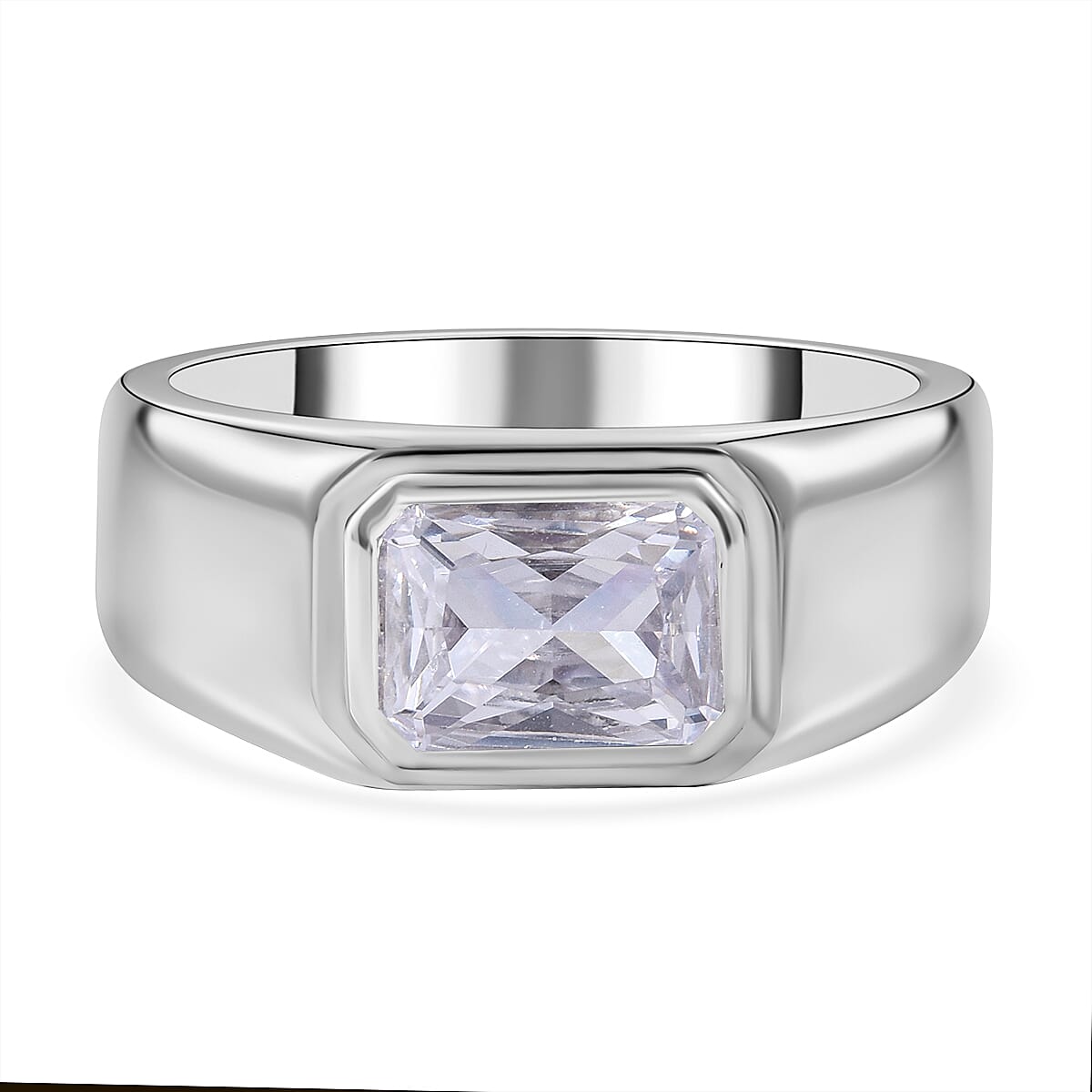NY Closeout - Cubic Zirconia Solitaire Ring in Rhodium Overlay Sterling Silver, Silver Wt. 5.30 Gms 7698162 0