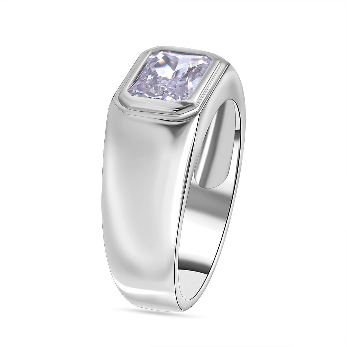 NY Closeout - Cubic Zirconia Solitaire Ring in Rhodium Overlay Sterling Silver, Silver Wt. 5.30 Gms 7698162 4