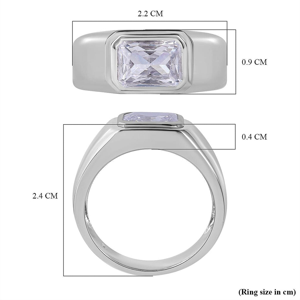 NY Closeout - Cubic Zirconia Solitaire Ring in Rhodium Overlay Sterling Silver, Silver Wt. 5.30 Gms