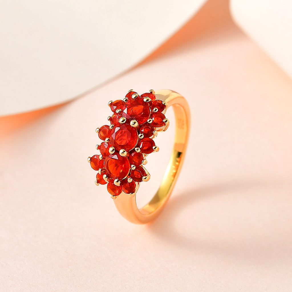 Salamanca Fire Opal Floral Ring in 18K Gold Vermeil Sterling Silver 1.10 Ct