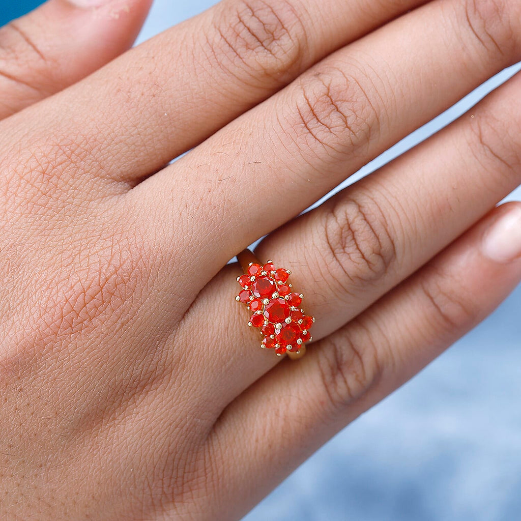 Salamanca Fire Opal Floral Ring in 18K Gold Vermeil Sterling Silver 1.10 Ct