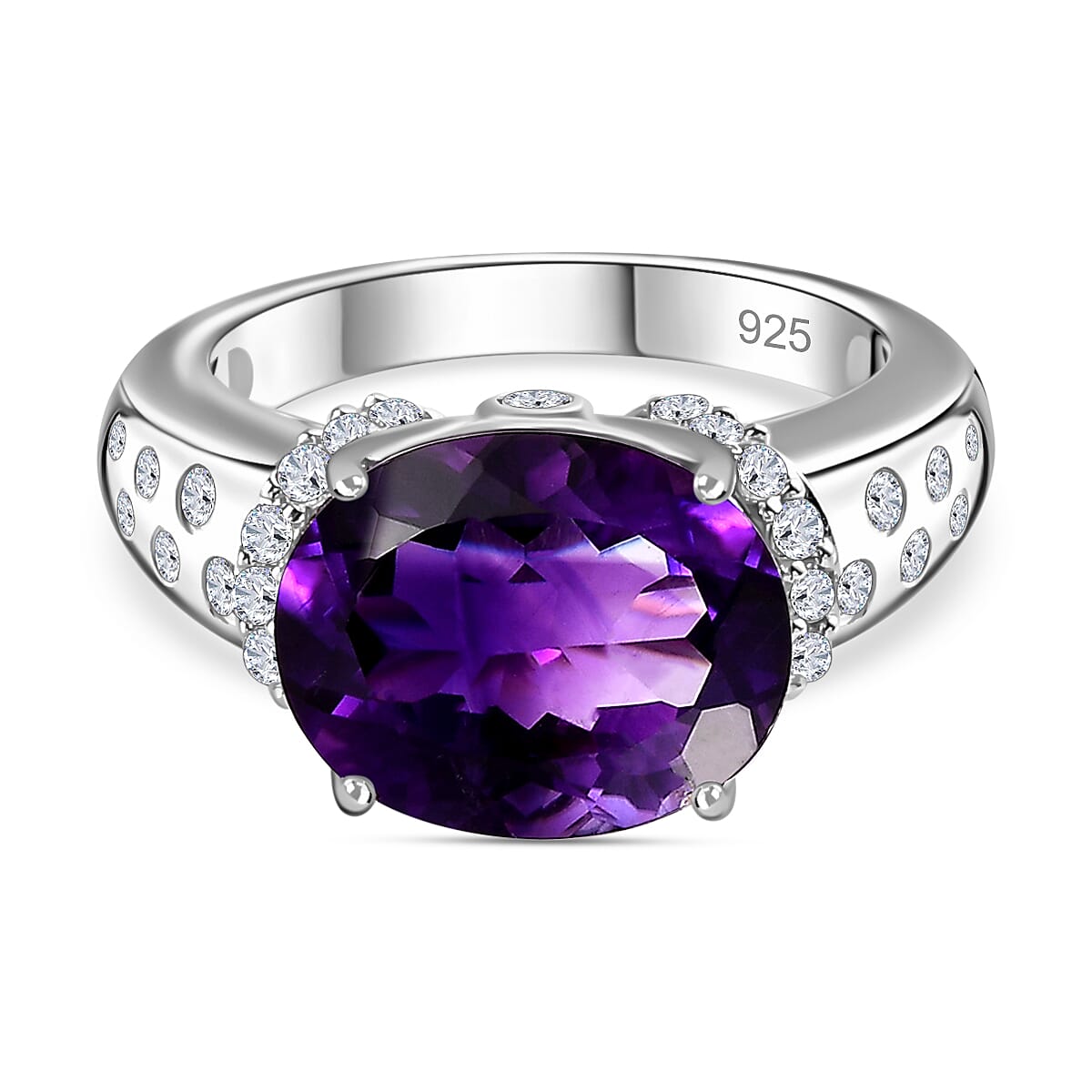 Moroccan Amethyst and Natural Zircon Solitaire Ring in Platinum Overlay Sterling Silver 7698545 0