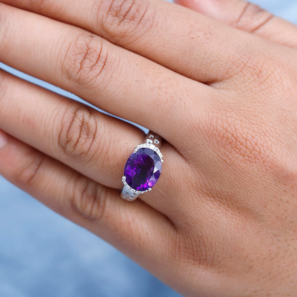 Moroccan Amethyst & Natural Zircon Ring in Platinum Overlay Sterling Silver 5.24 Ct.