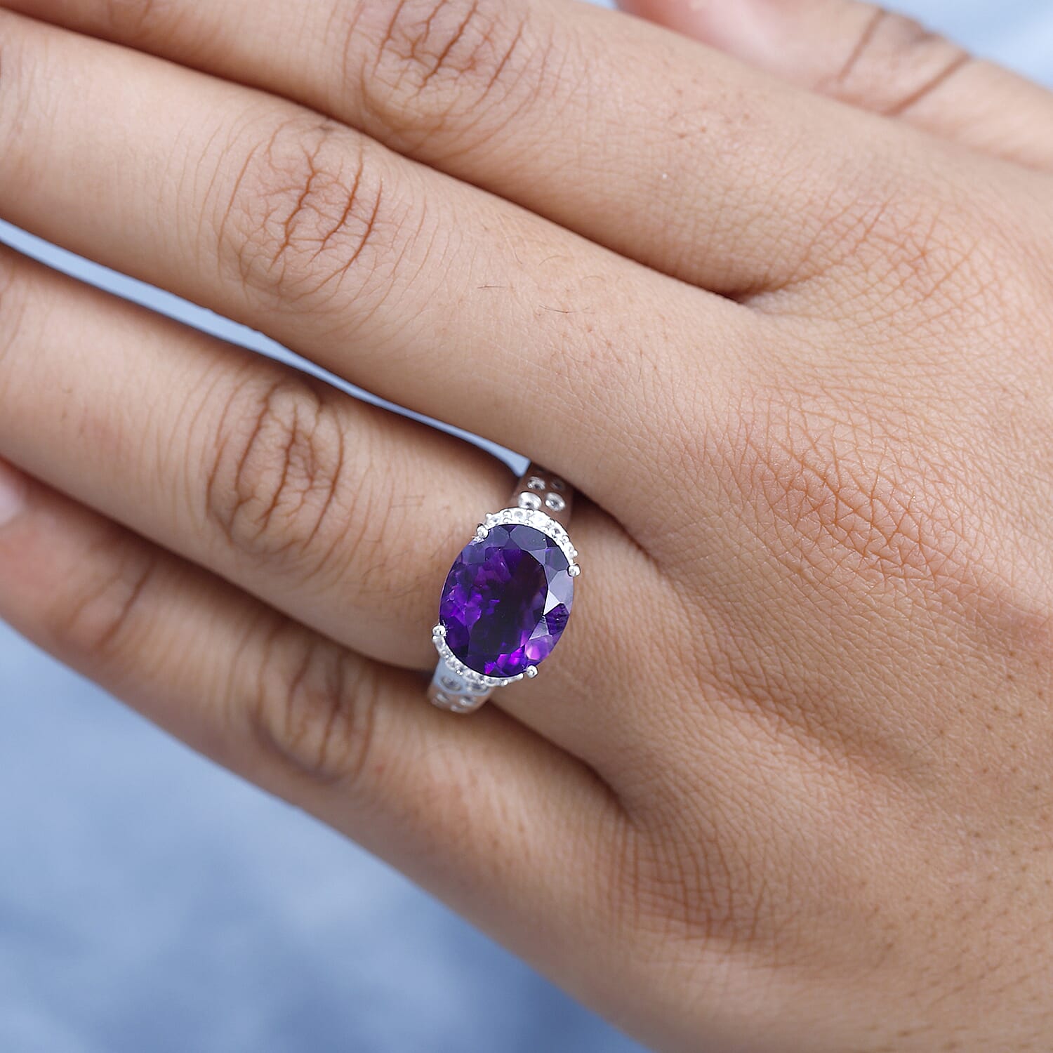 Moroccan Amethyst and Natural Zircon Solitaire Ring in Platinum Overlay Sterling Silver 7698545 2