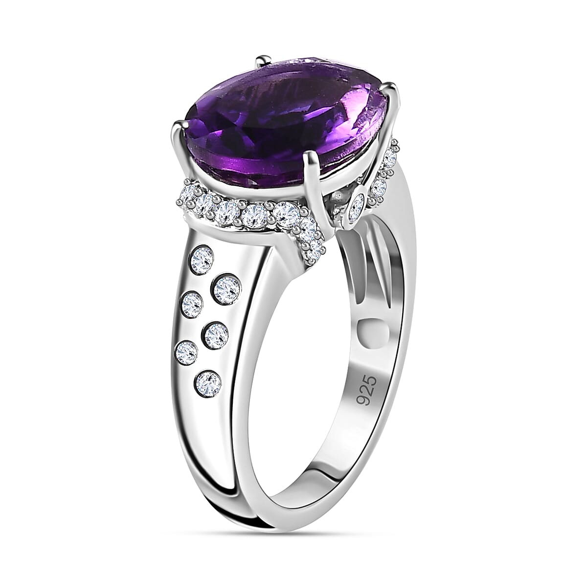 Moroccan Amethyst and Natural Zircon Solitaire Ring in Platinum Overlay Sterling Silver 7698545 3