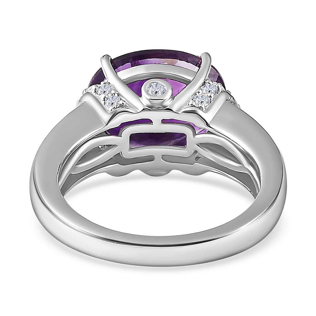 Moroccan Amethyst and Natural Zircon Solitaire Ring in Platinum Overlay Sterling Silver 7698545 4