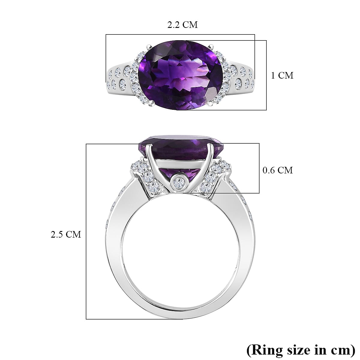 Moroccan Amethyst and Natural Zircon Solitaire Ring in Platinum Overlay Sterling Silver 7698545 5